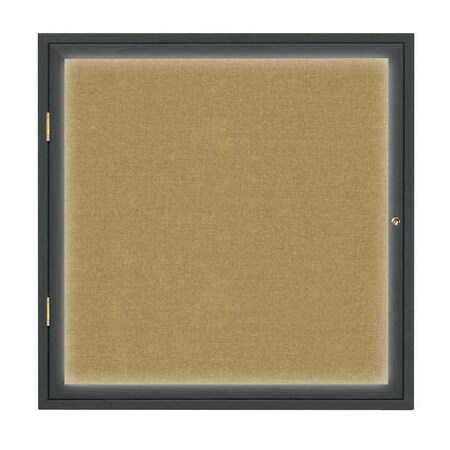 United Visual Products Single Door Slim Enclosed Radius EZ Tack Board, 48"x36", Gold/Marble UVRDS48EZ-MARBLE-GOLD